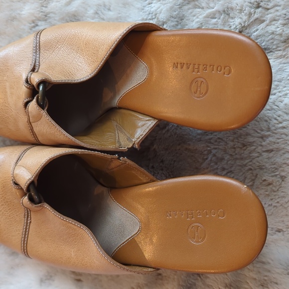 Cole Haan Kenna Leather Light Brown Tan Studded Heeled Clogs Mules Size 10 - Picture 4 of 9